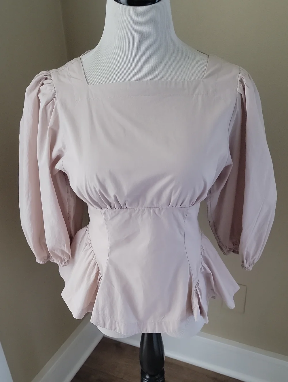NWOT Sz. S Free People Women's Light Pink Square Neck Peplum Blouse